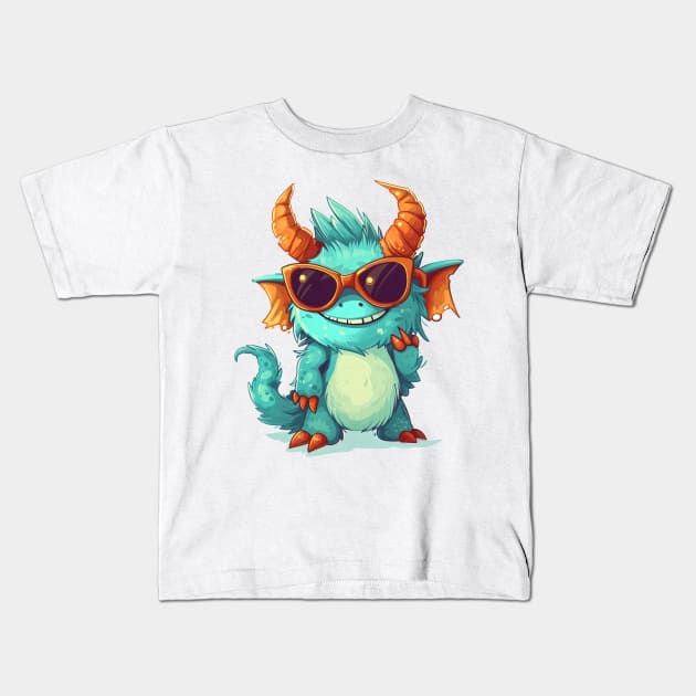 Cute Fluffy Monster Kids T-Shirt by Obotan Mmienu